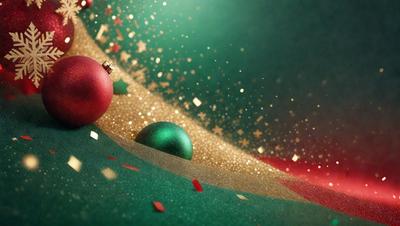 The primary subject of the image is a green and gold Christmas tree. The setting is a green background, and the visual style is a digital art illustration. The colors and mood of the image are festive and joyful, with the green and gold colors representing the holiday season.
